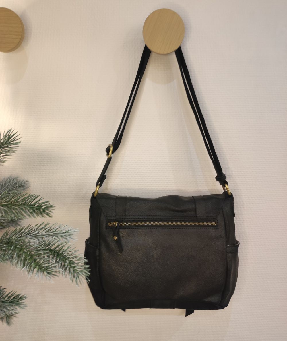 Sac Besace Cuir Souple LOUISA LEE Marron Bohème - Occasion Bon État, Fait Main Inde