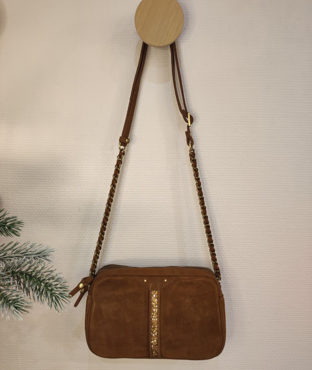 Sac en croute de cuir camel Trotter V Camel Mila Louise