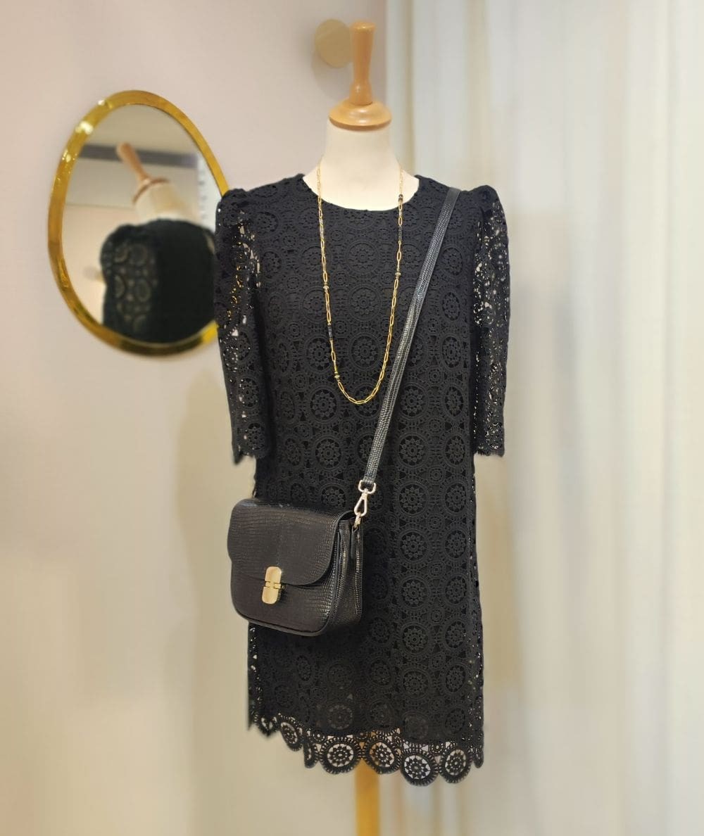 Robe Cocktail Noire En Dentelle Elite 99 - Taille 12, Coupe Bodycon Mi-mollet, Neuve Avec étiquettes
